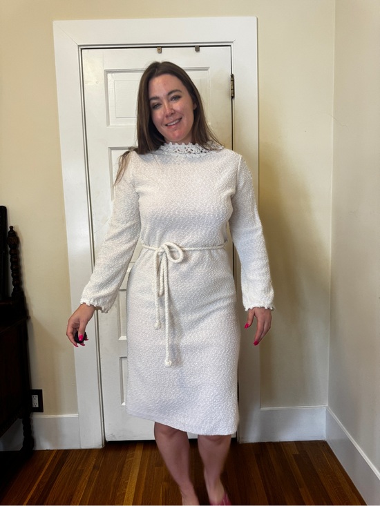 Vintage Dresses & Skirts - 60s Vintage Katrina Knits White Bouclé Crochet Knit Dress Sz Lrg